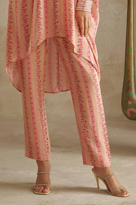 Chhavvi Aggarwal Pink Crepe Embroidery, Sequins Collared Floral Print Shirt With Pant Online at Aza Fashions Chhavvi Aggarwal_Pink Crepe Embroidery, Sequins Collared Floral Print Shirt With Pant _Online_at_Aza_Fashions