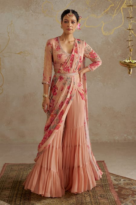 Chhavvi Aggarwal Rose Print Sharara Saree Set 