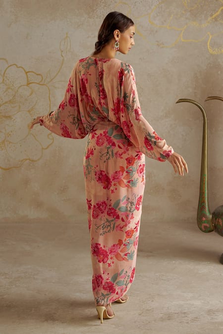 Chhavvi Aggarwal Rose Print Draped Kaftan Dress 