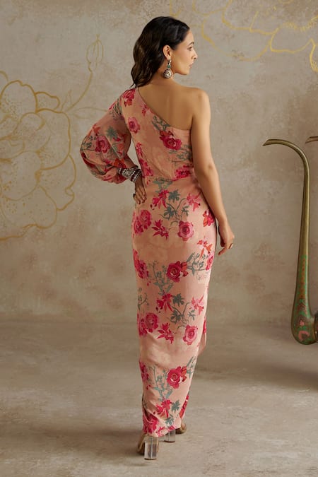 Chhavvi Aggarwal Floral Print One-Shoulder Draped Dress 