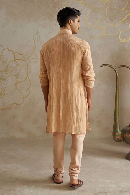 Shop_Chhavvi Aggarwal_Beige Crepe, Cotton Textured Kurta With Pant _at_Aza_Fashions