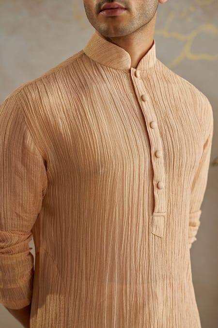 Buy_Chhavvi Aggarwal_Beige Crepe, Cotton Textured Kurta With Pant _Online_at_Aza_Fashions
