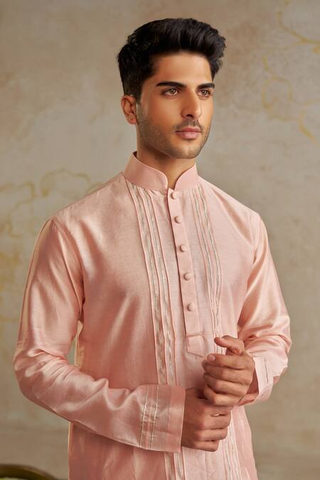 Buy_Chhavvi Aggarwal_Pink Chanderi, Cotton Gota Patti Lace Embroidered Kurta With Pant _Online_at_Aza_Fashions