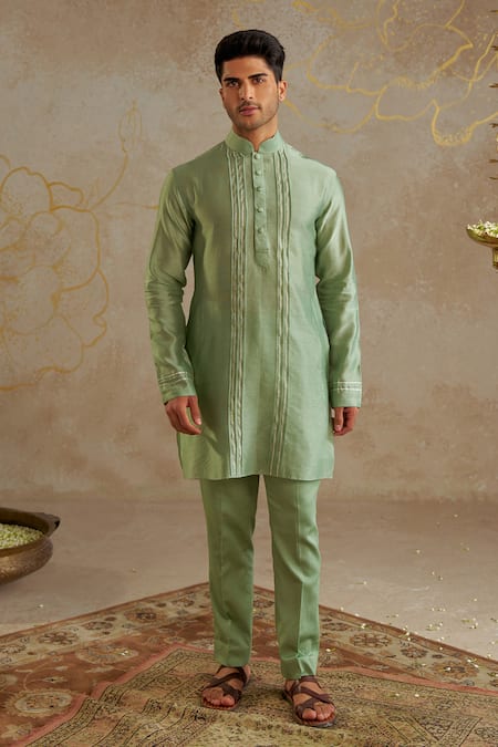 Chhavvi Aggarwal Green Chanderi Embroidered Gota Lace Kurta And Pant Set 