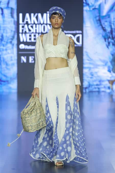 Ek Katha Off White Kota Doriya Embroidery Cord Halter Neck Bustier And Mermaid Skirt Set 