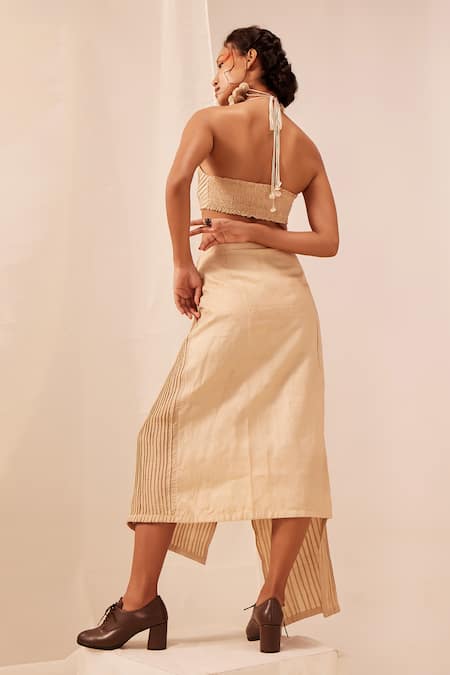 EK Katha Cord Embroidered Blouse & Skirt Set 