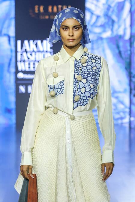 Shop EK Katha Off White Tussar Silk Embroidery Cord Skirt Online at Aza Fashions Shop_EK Katha_Off White Tussar Silk Embroidery Cord Skirt _Online_at_Aza_Fashions