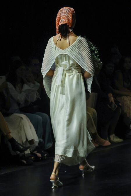 EK Katha Cord Embroidered Cape Dress With Belt 