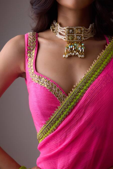 Buy Nikasha Green Silk Gota Patti, Tassels Sweetheart Ombre Embroidered Saree With Blouse Online at Aza Fashions Buy_Nikasha_Green Silk Gota Patti, Tassels Sweetheart Ombre Embroidered Saree With Blouse _Online_at_Aza_Fashions