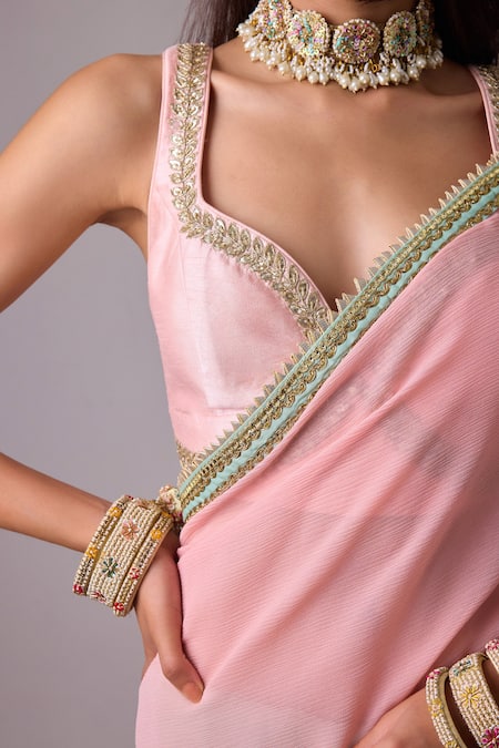 Buy Nikasha Blue Silk, Chiffon Gota Patti, Tassels Ombre Embroidered Saree With Blouse Online at Aza Fashions Buy_Nikasha_Blue Silk, Chiffon Gota Patti, Tassels Ombre Embroidered Saree With Blouse _Online_at_Aza_Fashions