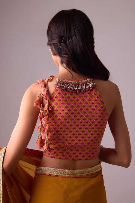 Buy Nikasha Yellow Georgette, Silk, Crepe Gota Patti, Pleated Border Saree With Blouse Buy_Nikasha_Yellow Georgette, Silk, Crepe Gota Patti, Pleated Border Saree With Blouse