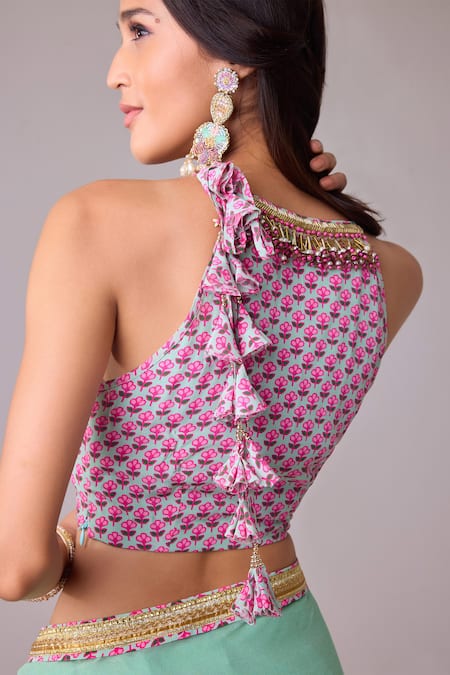 Nikasha Blue Georgette, Silk, Crepe Gota Patti, Printed Border Saree With Blouse Online at Aza Fashions Nikasha_Blue Georgette, Silk, Crepe Gota Patti, Printed Border Saree With Blouse _Online_at_Aza_Fashions