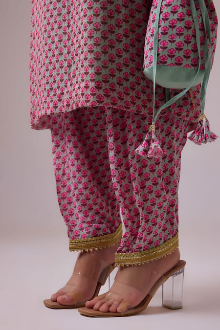 Shop_Nikasha_Blue Georgette Gota Patti, Sequins, Tassels V-neck Floral Printed Kurta Set  _Online_at_Aza_Fashions