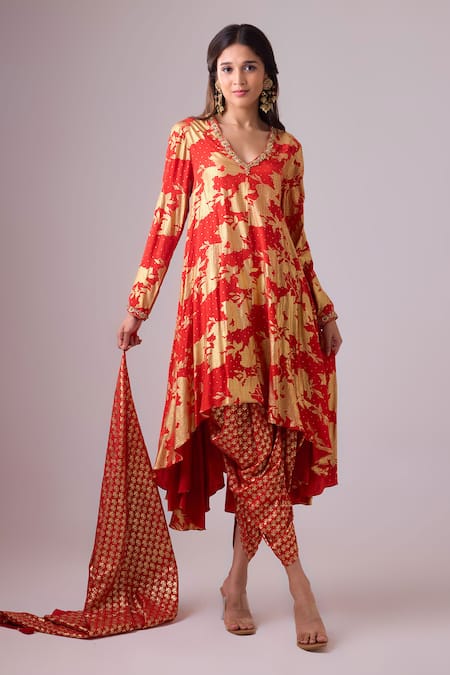 Nikasha Floral Print Asymmetric Kurta Dhoti Pant Set 