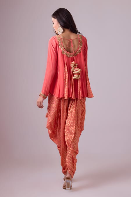 Shop Nikasha Pink Georgette, Silk, Crepe Gota Patti, Panelled Short Kurta Dhoti Salwar Set at Aza Fashions Shop_Nikasha_Pink Georgette, Silk, Crepe Gota Patti, Panelled Short Kurta Dhoti Salwar Set _at_Aza_Fashions