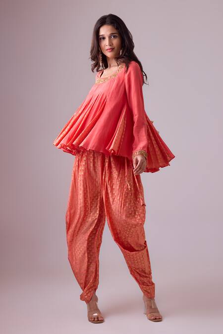 Shop Nikasha Pink Georgette, Silk, Crepe Gota Patti, Panelled Short Kurta Dhoti Salwar Set Online at Aza Fashions Shop_Nikasha_Pink Georgette, Silk, Crepe Gota Patti, Panelled Short Kurta Dhoti Salwar Set _Online_at_Aza_Fashions