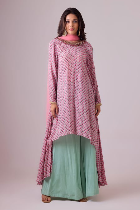 Nikasha Asymmetrical Floral Print Kurta Palazzo Set 