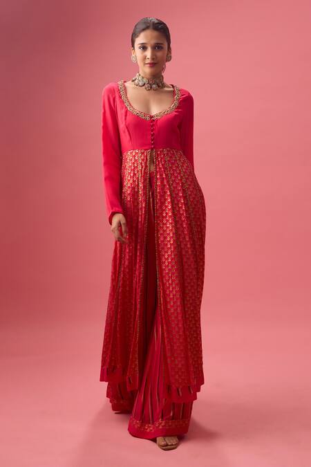 Buy_Nikasha_Pink Silk Organza, Georgette, Crepe Gota Patti, Foil Kalidar Sharara Set 