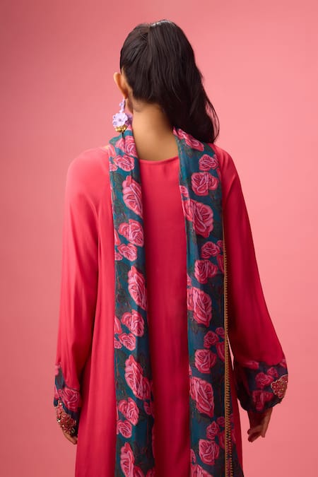 Shop Nikasha Pink Georgette, Silk Embroidery, Sequins Split V-neck Neckline Kurta Sharara Set Online at Aza Fashions Shop_Nikasha_Pink Georgette, Silk Embroidery, Sequins Split V-neck Neckline Kurta Sharara Set _Online_at_Aza_Fashions