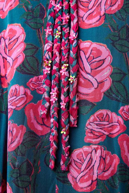 Buy Nikasha Pink Georgette, Silk V-neck Gullista Print Asymmetric Kurta With Dhoti Pant Buy_Nikasha_Pink Georgette, Silk V-neck Gullista Print Asymmetric Kurta With Dhoti Pant