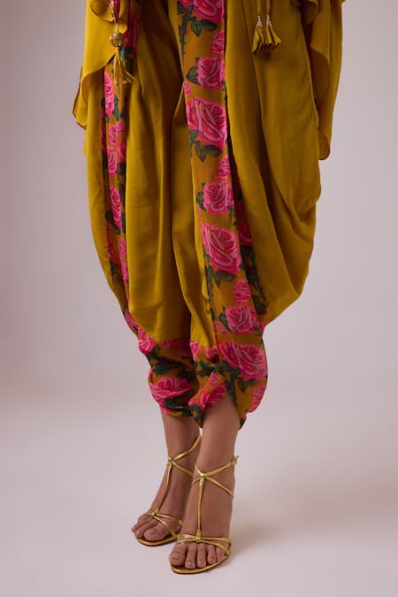 Buy Nikasha Yellow Flora Bloom Print Asymmetric Godet Kaftan Tunic With Dhoti Pant Buy_Nikasha_Yellow Flora Bloom Print Asymmetric Godet Kaftan Tunic With Dhoti Pant