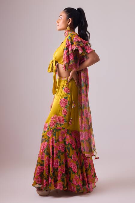 Nikasha Yellow Georgette, Modal, Silk Satin Applique, Embroidery Gulaab Lehenga Set Online at Aza Fashions Nikasha_Yellow Georgette, Modal, Silk Satin Applique, Embroidery Gulaab Lehenga Set _Online_at_Aza_Fashions