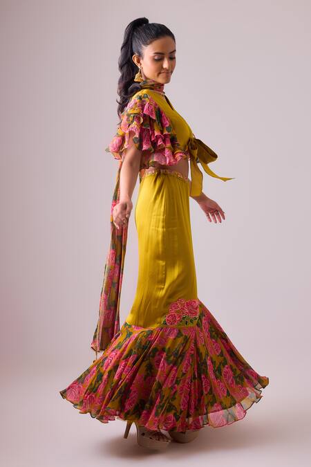 Buy Nikasha Yellow Georgette, Modal, Silk Satin Applique, Embroidery Gulaab Lehenga Set Online at Aza Fashions Buy_Nikasha_Yellow Georgette, Modal, Silk Satin Applique, Embroidery Gulaab Lehenga Set _Online_at_Aza_Fashions