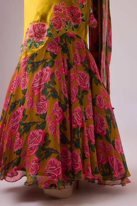 Shop Nikasha Yellow Georgette, Modal, Silk Satin Applique, Embroidery Gulaab Lehenga Set Online at Aza Fashions Shop_Nikasha_Yellow Georgette, Modal, Silk Satin Applique, Embroidery Gulaab Lehenga Set _Online_at_Aza_Fashions