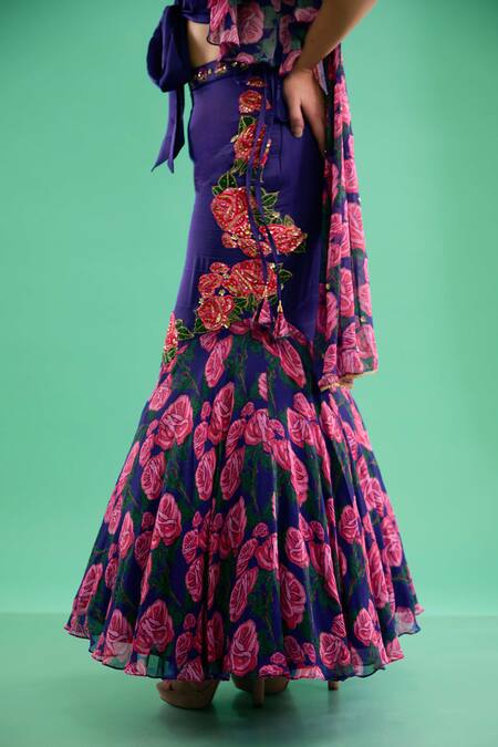 Shop Nikasha Purple Modal, Silk Satin, Georgette Embroidery, Applique Florin Lehenga Set Online at Aza Fashions Shop_Nikasha_Purple Modal, Silk Satin, Georgette Embroidery, Applique Florin Lehenga Set _Online_at_Aza_Fashions