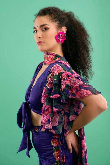 Nikasha Purple Modal, Silk Satin, Georgette Embroidery, Applique Florin Lehenga Set at Aza Fashions Nikasha_Purple Modal, Silk Satin, Georgette Embroidery, Applique Florin Lehenga Set _at_Aza_Fashions