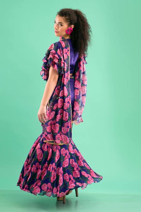 Shop Nikasha Purple Modal, Silk Satin, Georgette Embroidery, Applique Florin Lehenga Set at Aza Fashions Shop_Nikasha_Purple Modal, Silk Satin, Georgette Embroidery, Applique Florin Lehenga Set _at_Aza_Fashions