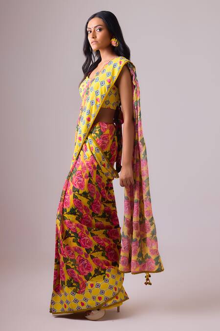 Buy Nikasha Yellow Georgette, Rayon Tassels, Diamonds Phool Bagh Print Saree With Blouse Online at Aza Fashions Buy_Nikasha_Yellow Georgette, Rayon Tassels, Diamonds Phool Bagh Print Saree With Blouse _Online_at_Aza_Fashions