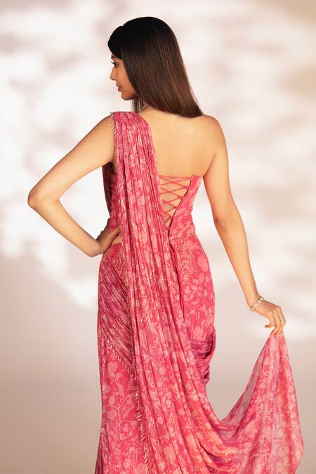 Kiyohra Quinn Fishtail Printed Pre-Draped Saree With Blouse 
