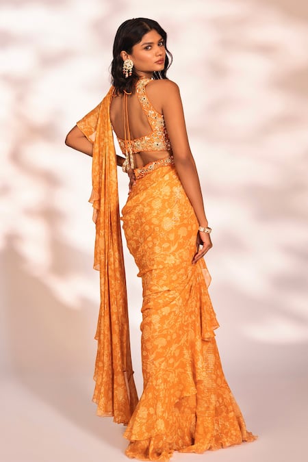 Kiyohra Vierra Ruffle Printed Saree With Blouse 