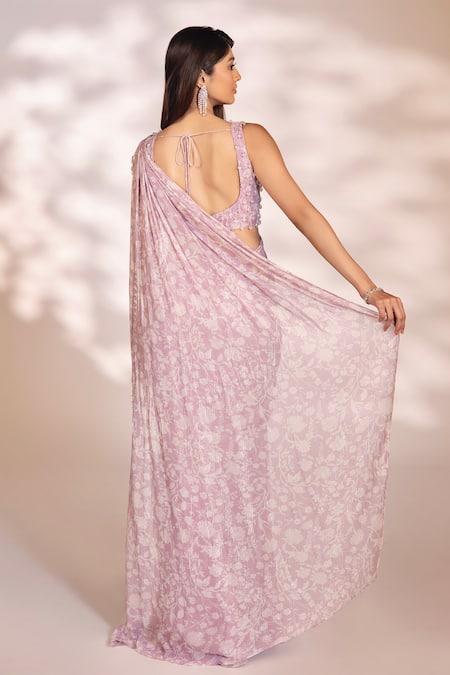 Kiyohra Ayra Floral Print Pre-Draped Saree With Blouse 