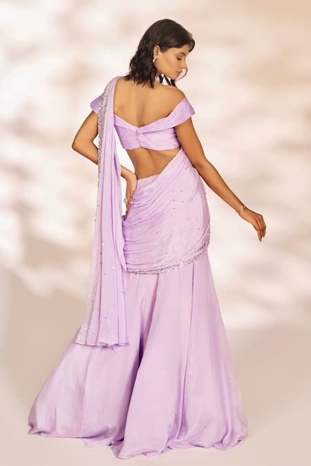 Kiyohra Pearl Border Embroidered Pre-Draped Saree With Blouse 