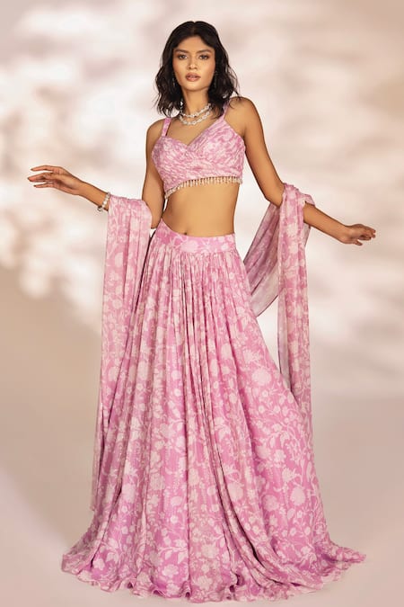 Kiyohra Venus Fleur Print Pleated Lehenga Set 