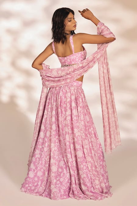 Kiyohra Venus Fleur Print Pleated Lehenga Set 