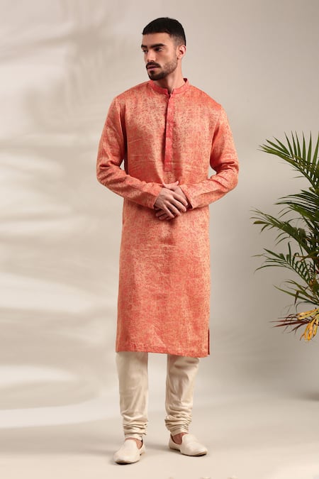 Mayank Modi - Men Floral Woven Straight Kurta With Churidar 