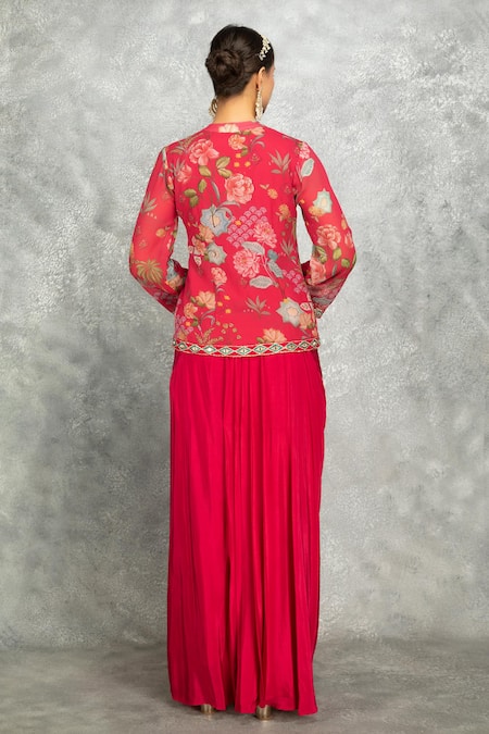 Tanu Malhotra Mirror Embroidered Jacket With Draped Skirt 