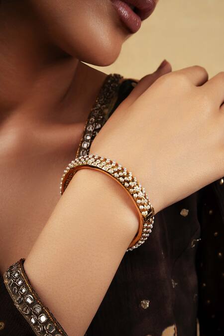 Curio Cottage White Pearls Embellished Bangle