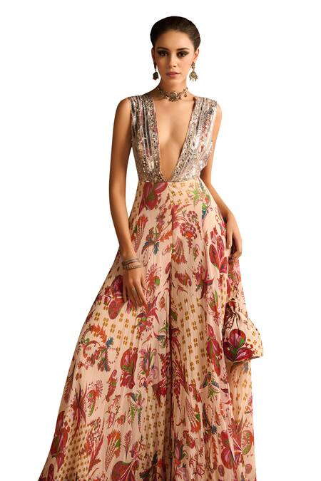 Shop Diyarajvvir Red Crepe, Satin, Embellished Bodice Ecstasy Fiore Print Jumpsuit With Potli Bag Online at Aza Fashions Shop_Diyarajvvir_Red Crepe, Satin, Embellished Bodice Ecstasy Fiore Print Jumpsuit With Potli Bag _Online_at_Aza_Fashions