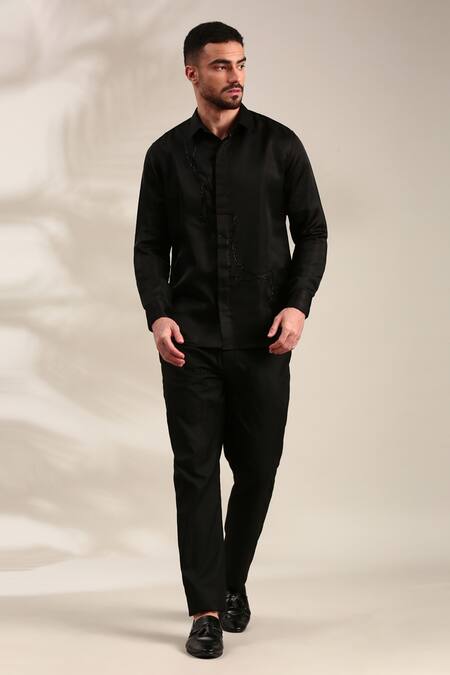 Mayank Modi - Men_Black Beads Embroidered Front Shirt _at_Aza_Fashions