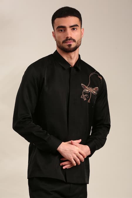 Mayank Modi - Men Dragon Fly Embroidered Front Shirt 