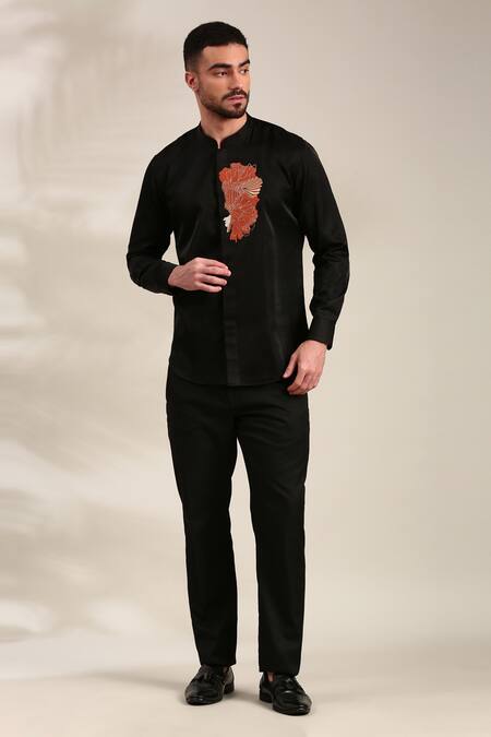 Buy_Mayank Modi - Men_Black Embroidery Floral Shirt For Kids