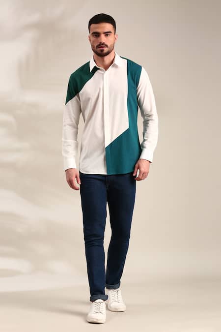 Mayank Modi - Men_Blue Cotton Geometric Pattern Malai Shirt For Kids_at_Aza_Fashions