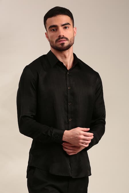 Mayank Modi - Men Floral Embellished Back Yoke Shirt 