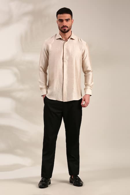 Buy_Mayank Modi - Men_Cream Bamboo Solid Bemberg Silk Shirt For Kids
