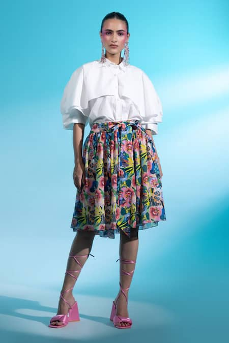 Gazab by Miku Kumar Jardin Joy Draped Shirt With Printed Skirt 