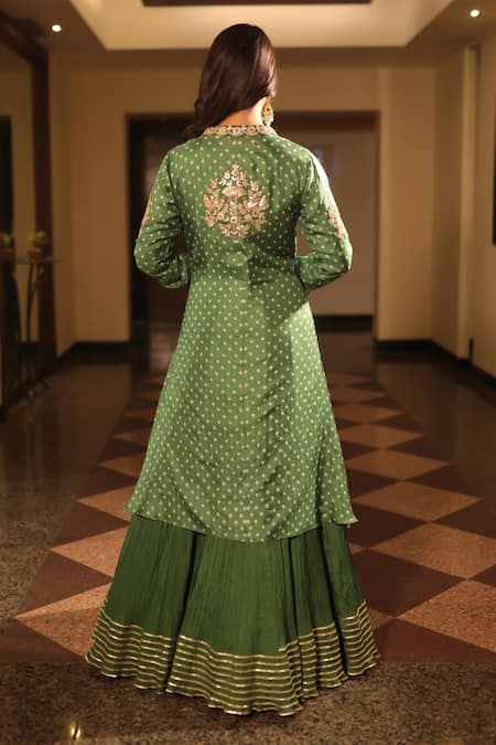 Bandhani Floral Gota Embroidered Jacket With Anarkali 